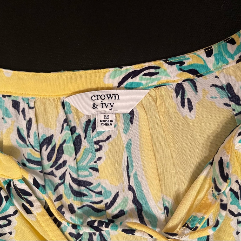 crown & ivy Yellow Palm-Print Peasant Top with Tassel Tie - Picture 2 of 2